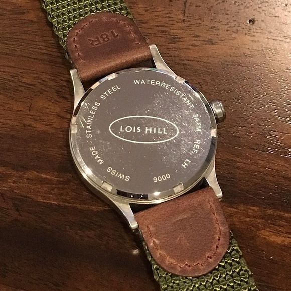 LOIS HILL Green Face Swiss Movement Watch Brown Leather Band (New) RARE UNISEX - Picture 4 of 8